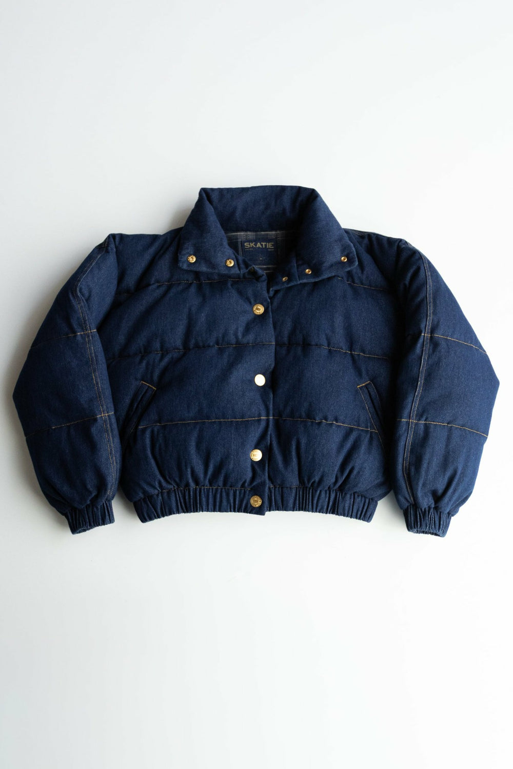 Denim Puffer Jacket in Raw Denim / Skatie Online Shop