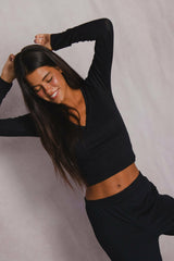 Henley Top Baby Ribbed in Black / Skatie Outlets
