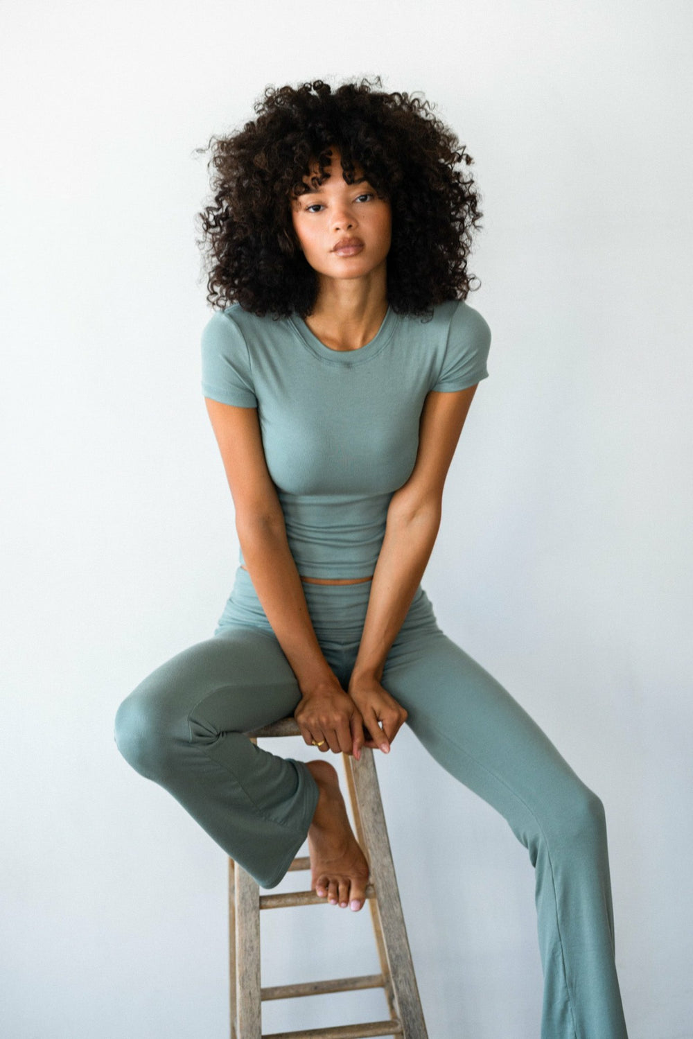 Britney Pants Baby Ribbed in Sage / Skatie Online