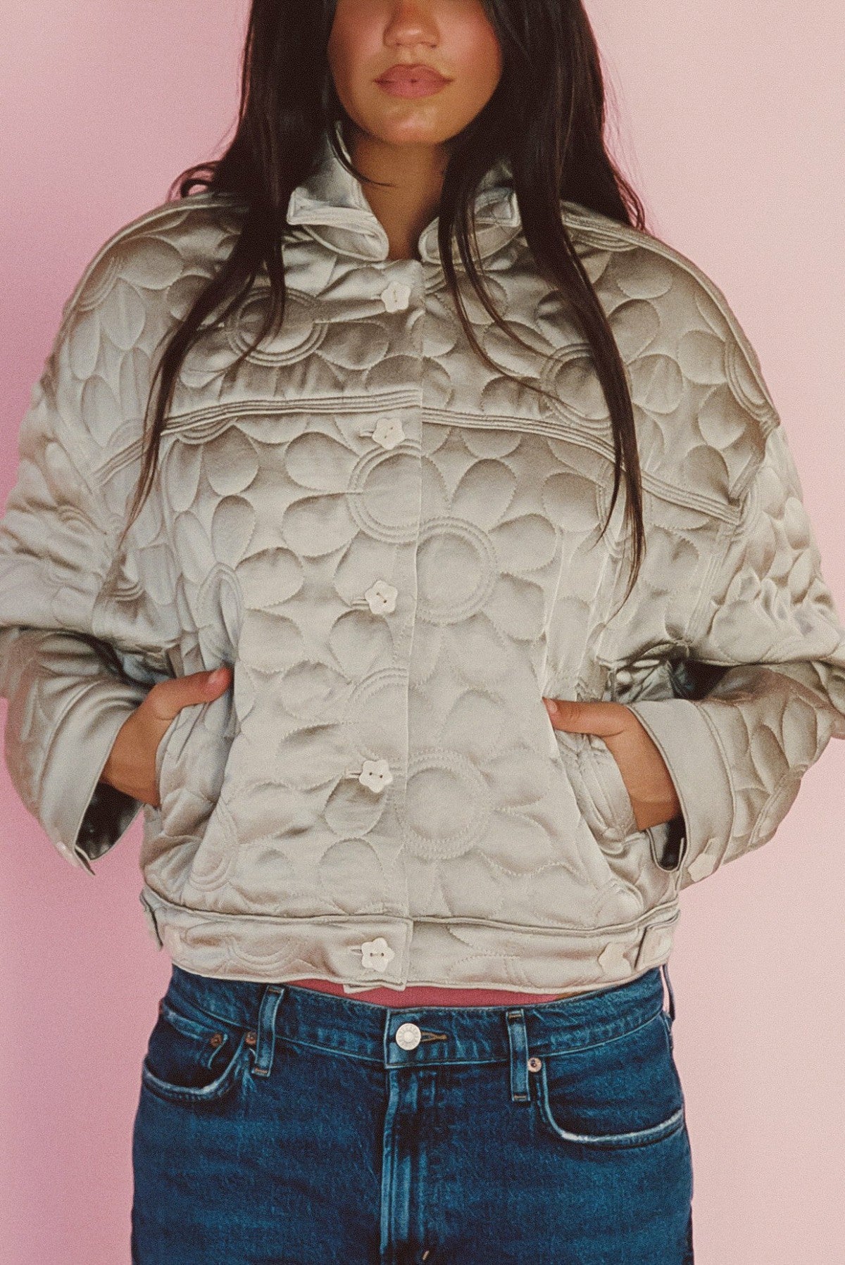 Quilted Bomber Jacket in Daisy / Skatie Discount