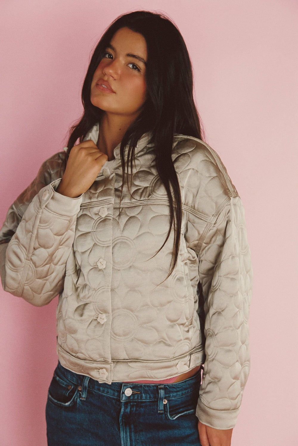 Quilted Bomber Jacket in Daisy / Skatie Discount
