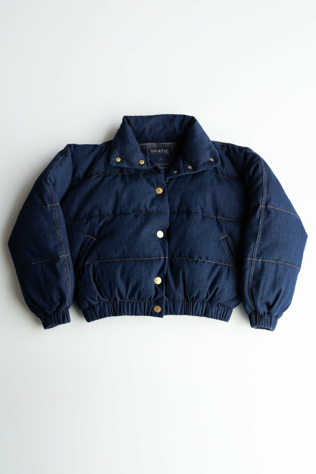 Denim Puffer Jacket in Raw Denim / Skatie Online Shop