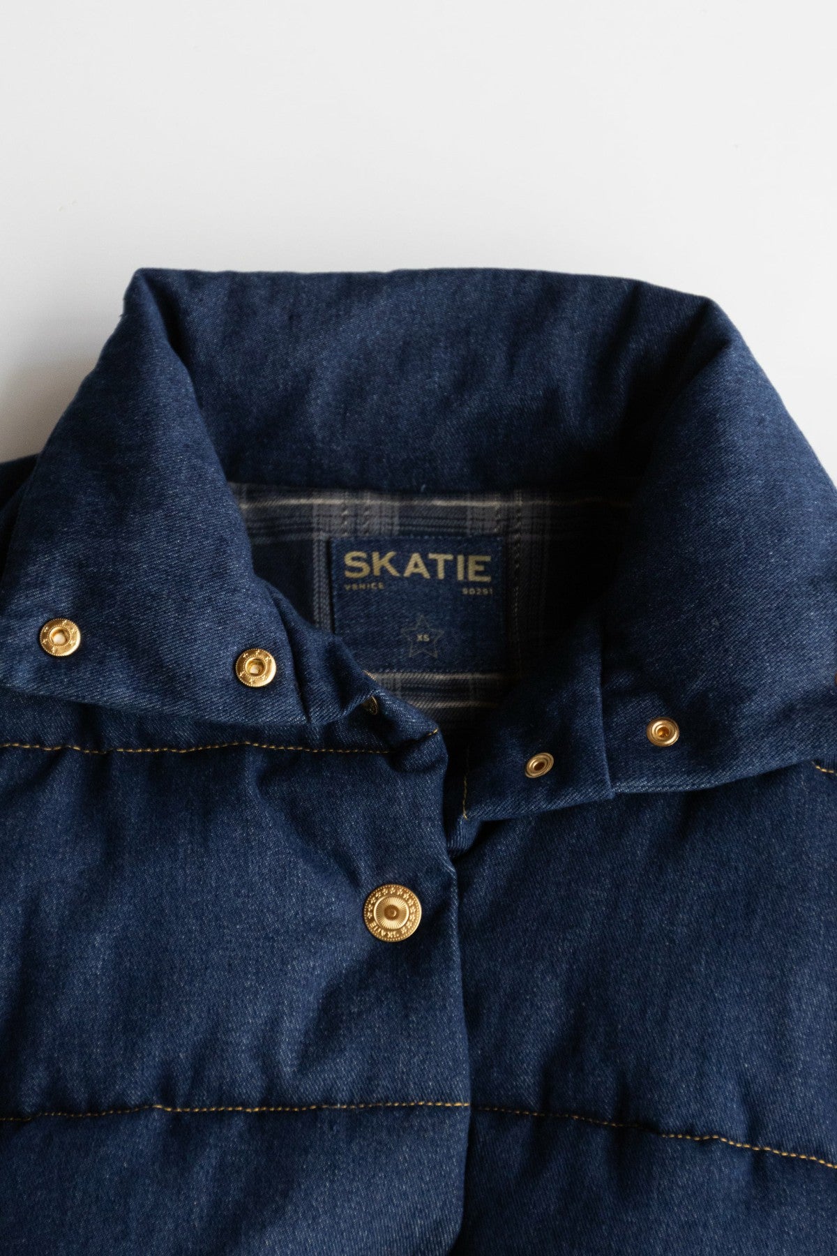 Denim Puffer Jacket in Raw Denim / Skatie Online Shop
