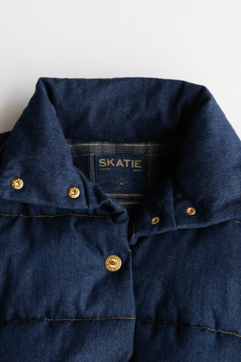 Denim Puffer Jacket in Raw Denim / Skatie Online Shop
