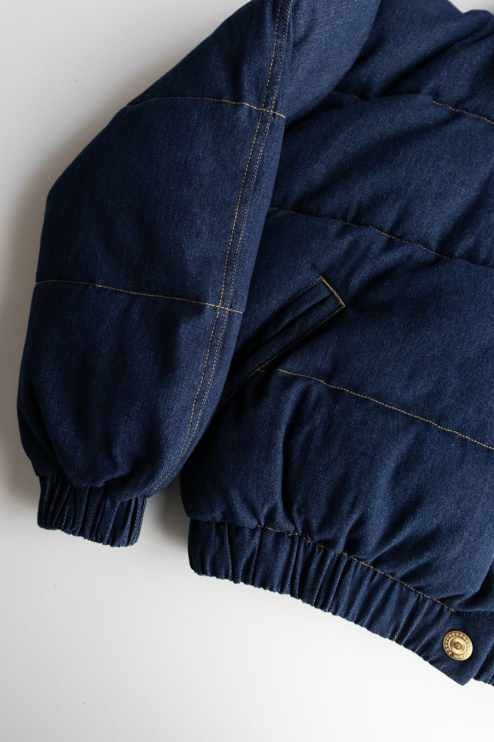 Denim Puffer Jacket in Raw Denim / Skatie Online Shop