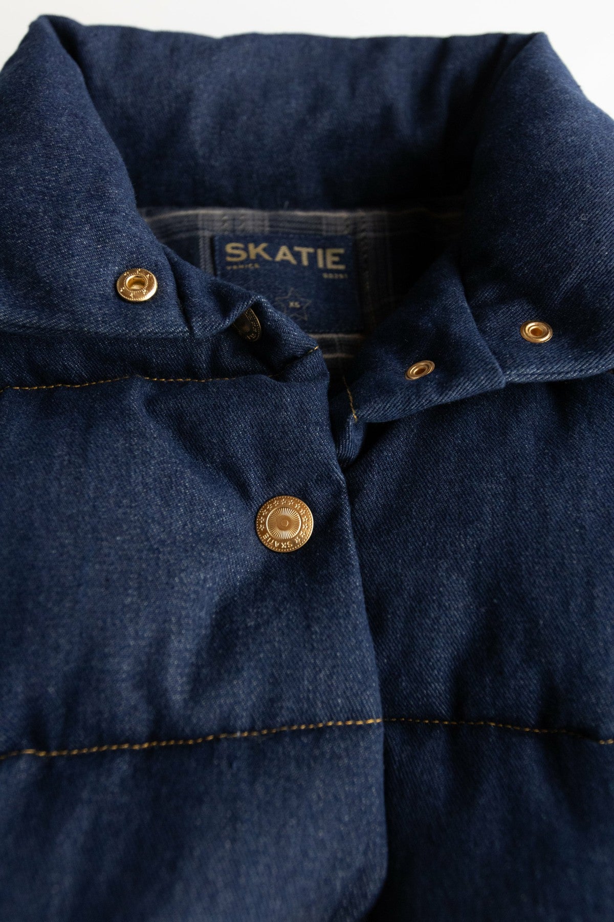 Denim Puffer Jacket in Raw Denim / Skatie Online Shop
