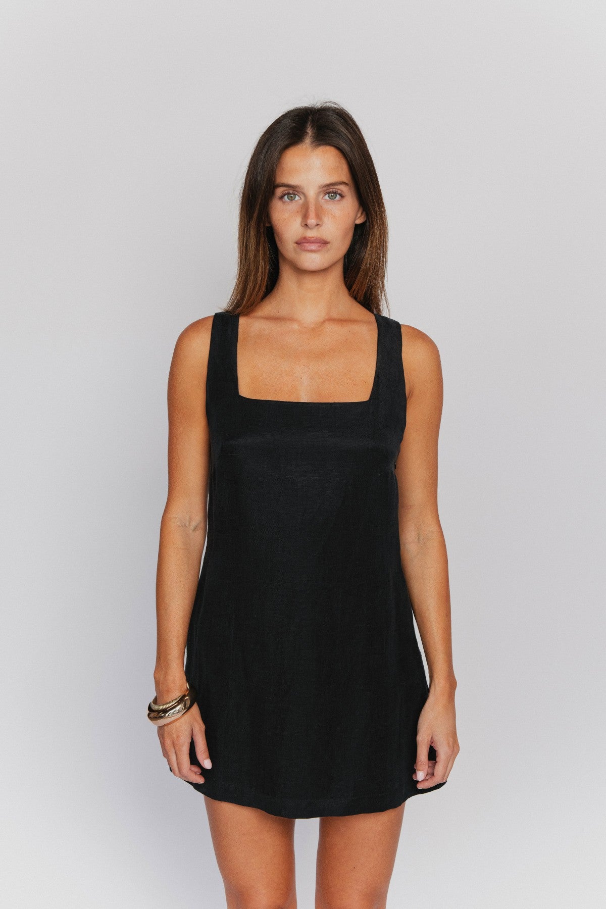 Icon Mini Dress in Black Linen / Skatie Online Shop