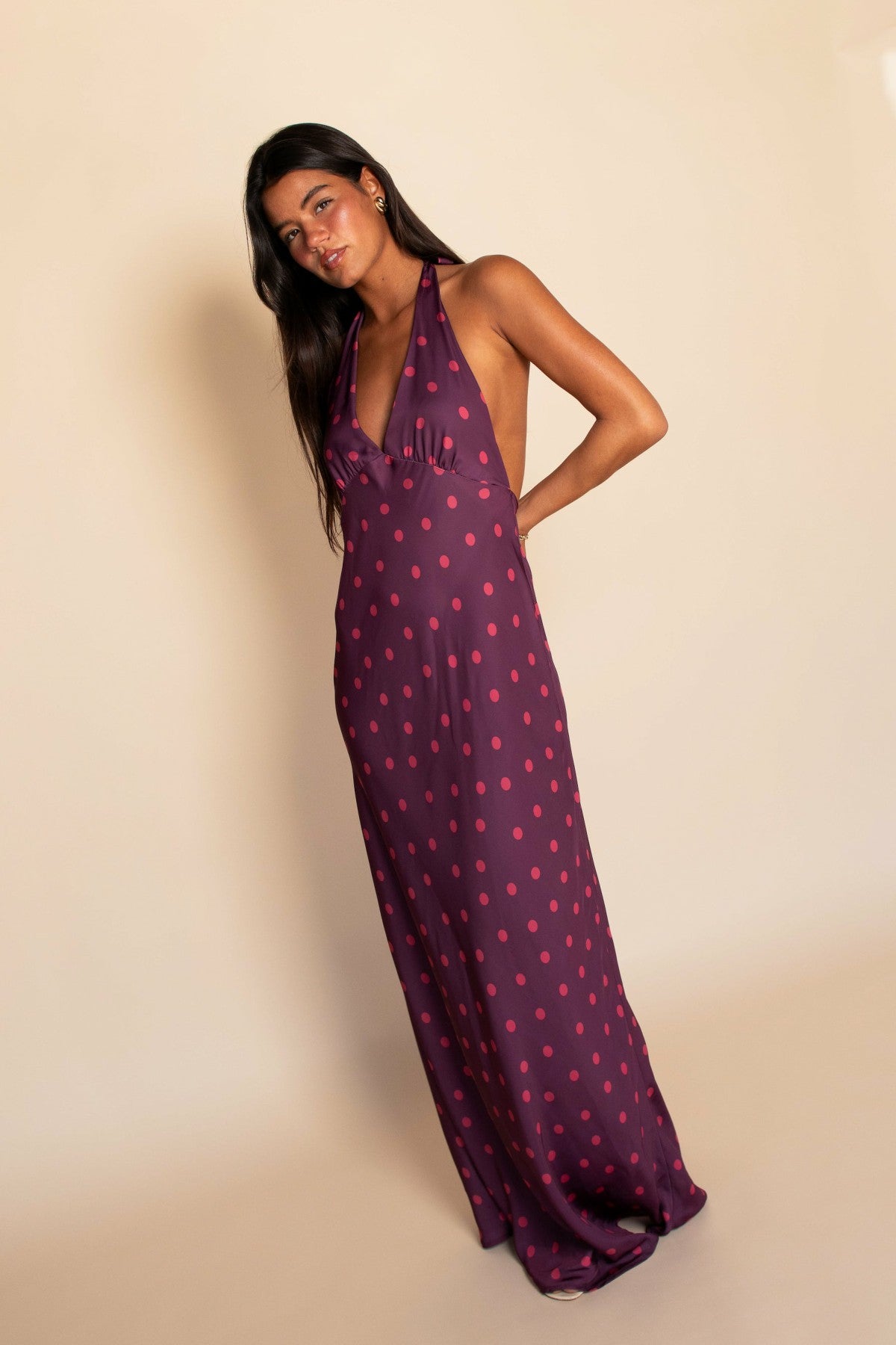 Goldie Maxi Dress Satin in Dottie / Skatie Outlets