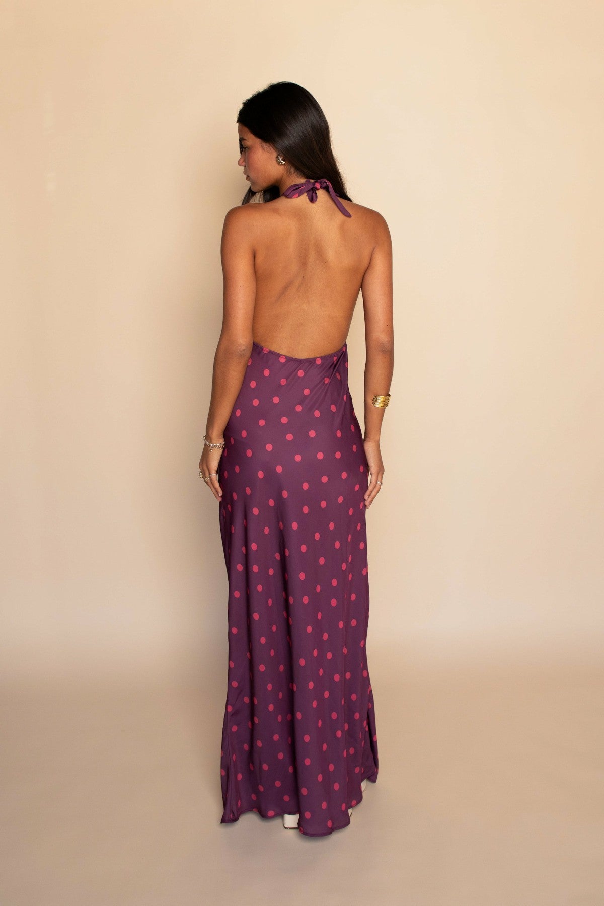 Goldie Maxi Dress Satin in Dottie / Skatie Outlets