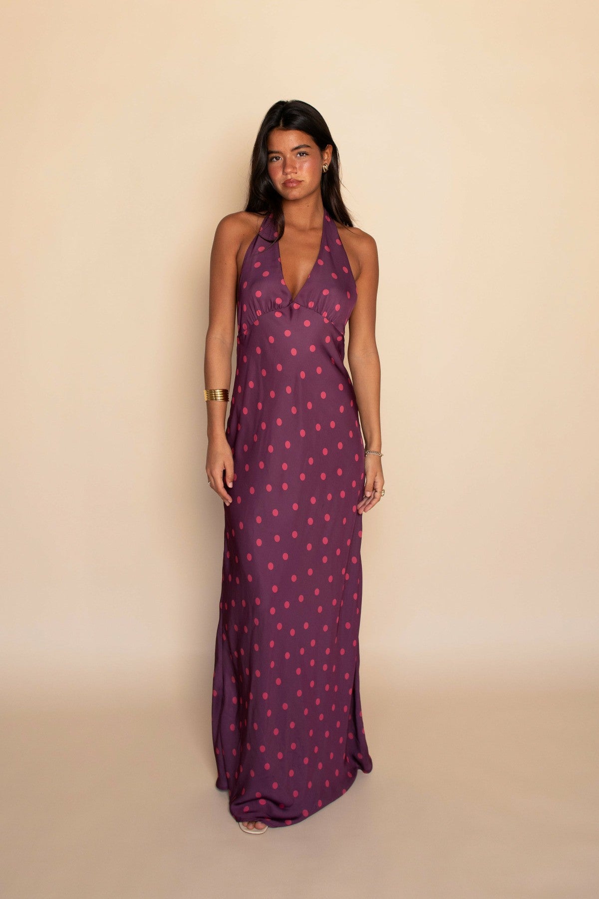 Goldie Maxi Dress Satin in Dottie / Skatie Outlets