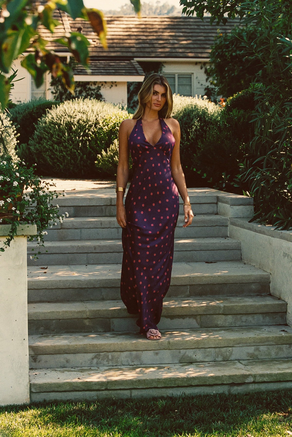 Goldie Maxi Dress Satin in Dottie / Skatie Outlets
