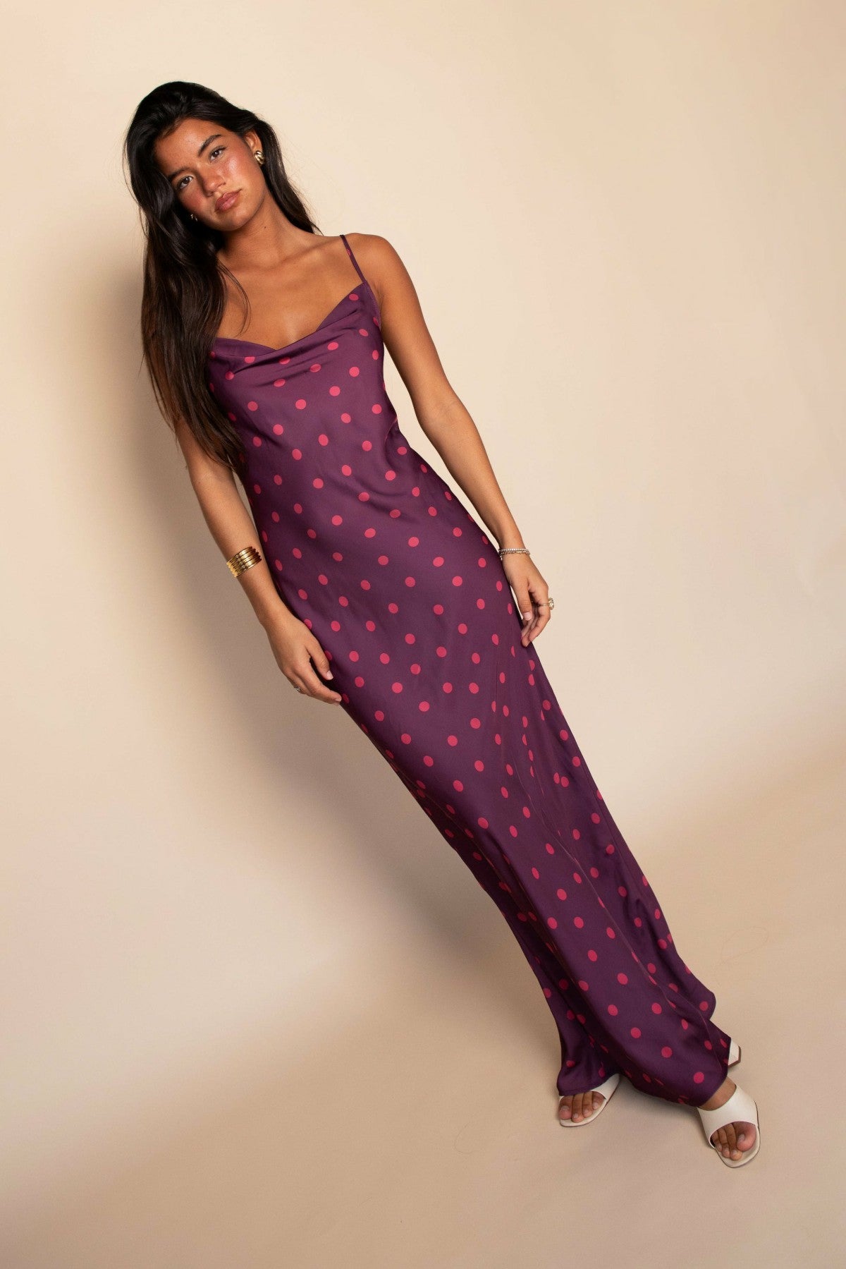 Samantha Maxi Dress Satin in Dottie / Skatie Discount