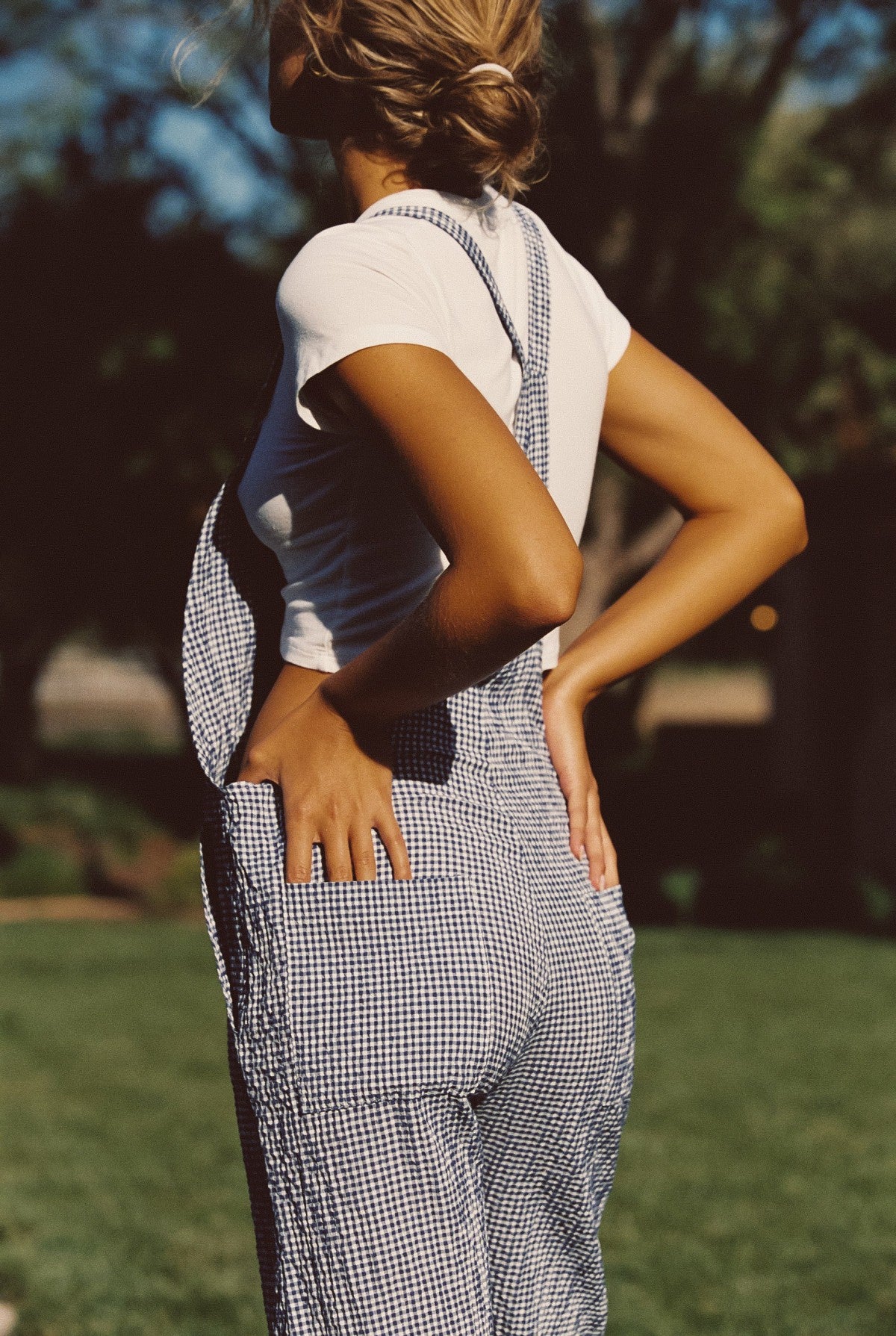 Poppy Full Length Overalls in Blue Gingham / Skatie US