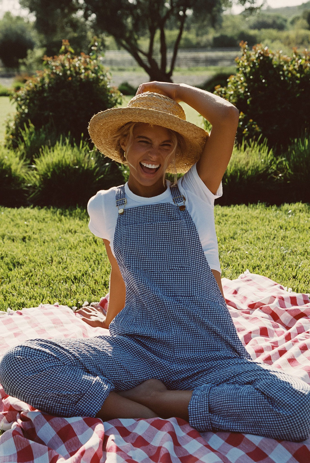 Poppy Full Length Overalls in Blue Gingham / Skatie US