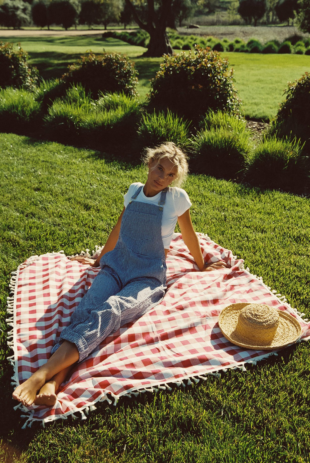 Poppy Full Length Overalls in Blue Gingham / Skatie US
