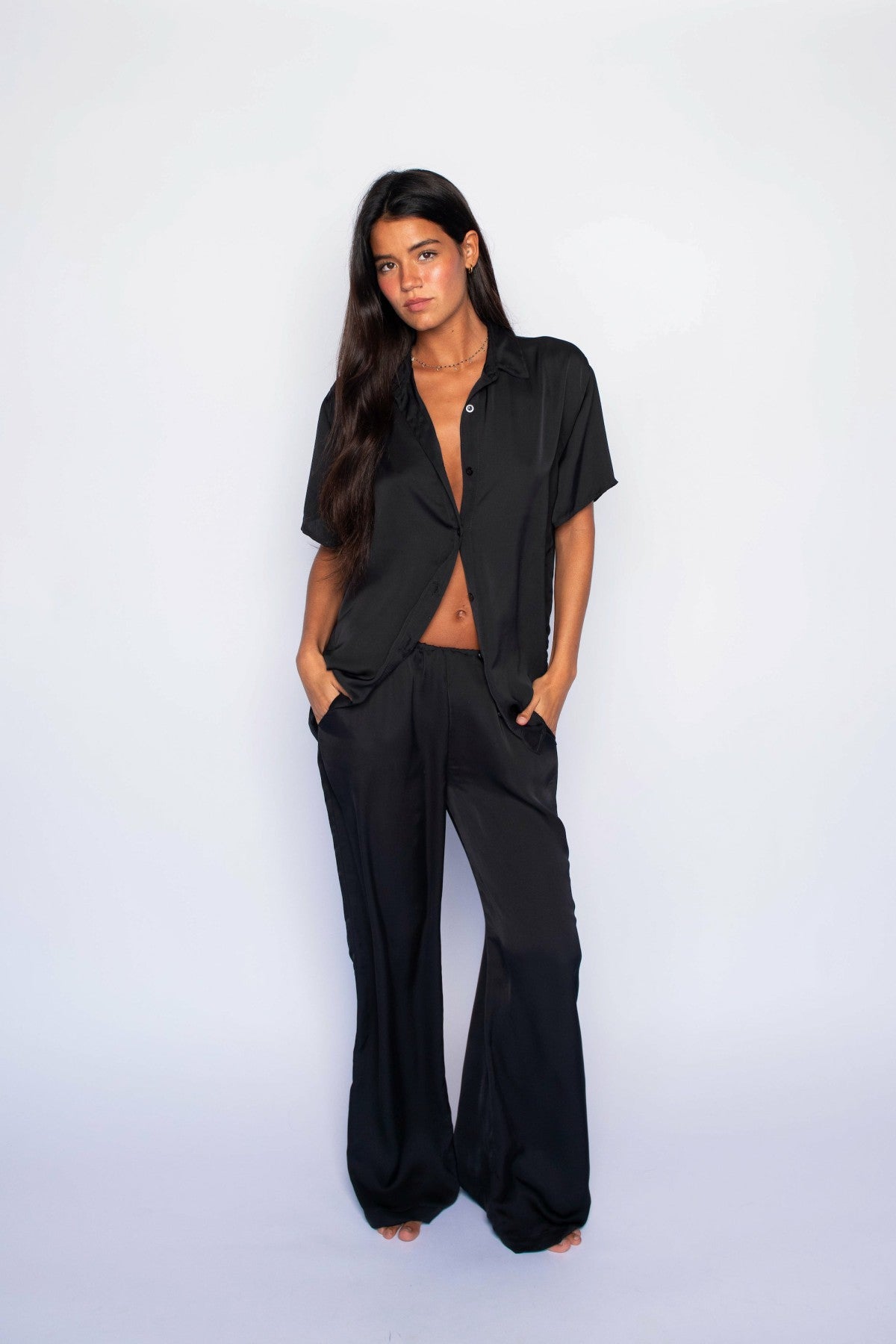 Chase Button Down Satin in Black / Skatie Online