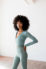 Danielle Wrap Top Jersey in Sage / Skatie Outlets