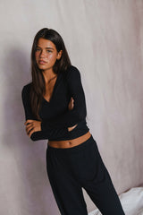 Henley Top Baby Ribbed in Black / Skatie Outlets