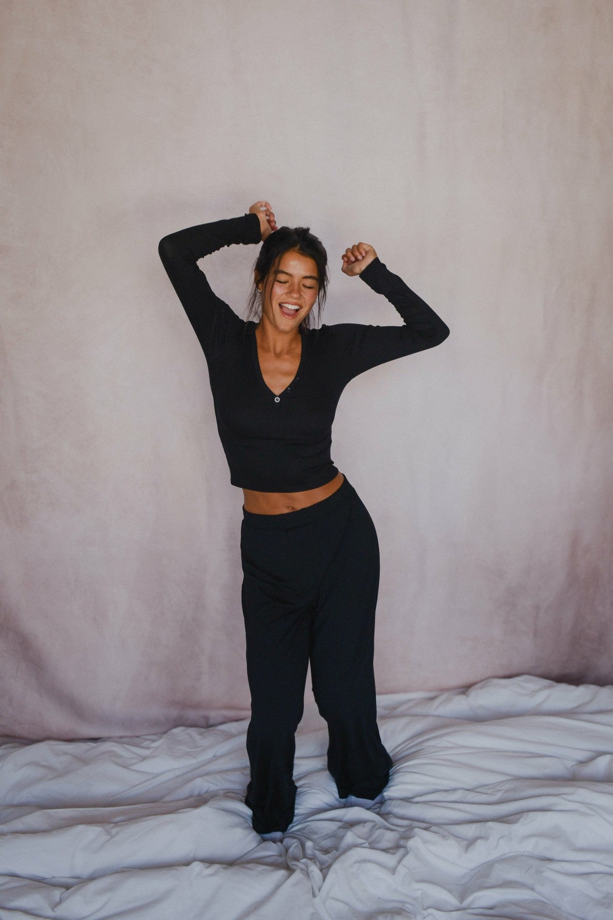 Henley Top Baby Ribbed in Black / Skatie Outlets
