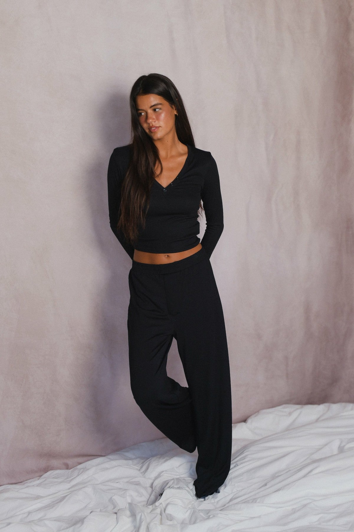 Henley Top Baby Ribbed in Black / Skatie Outlets