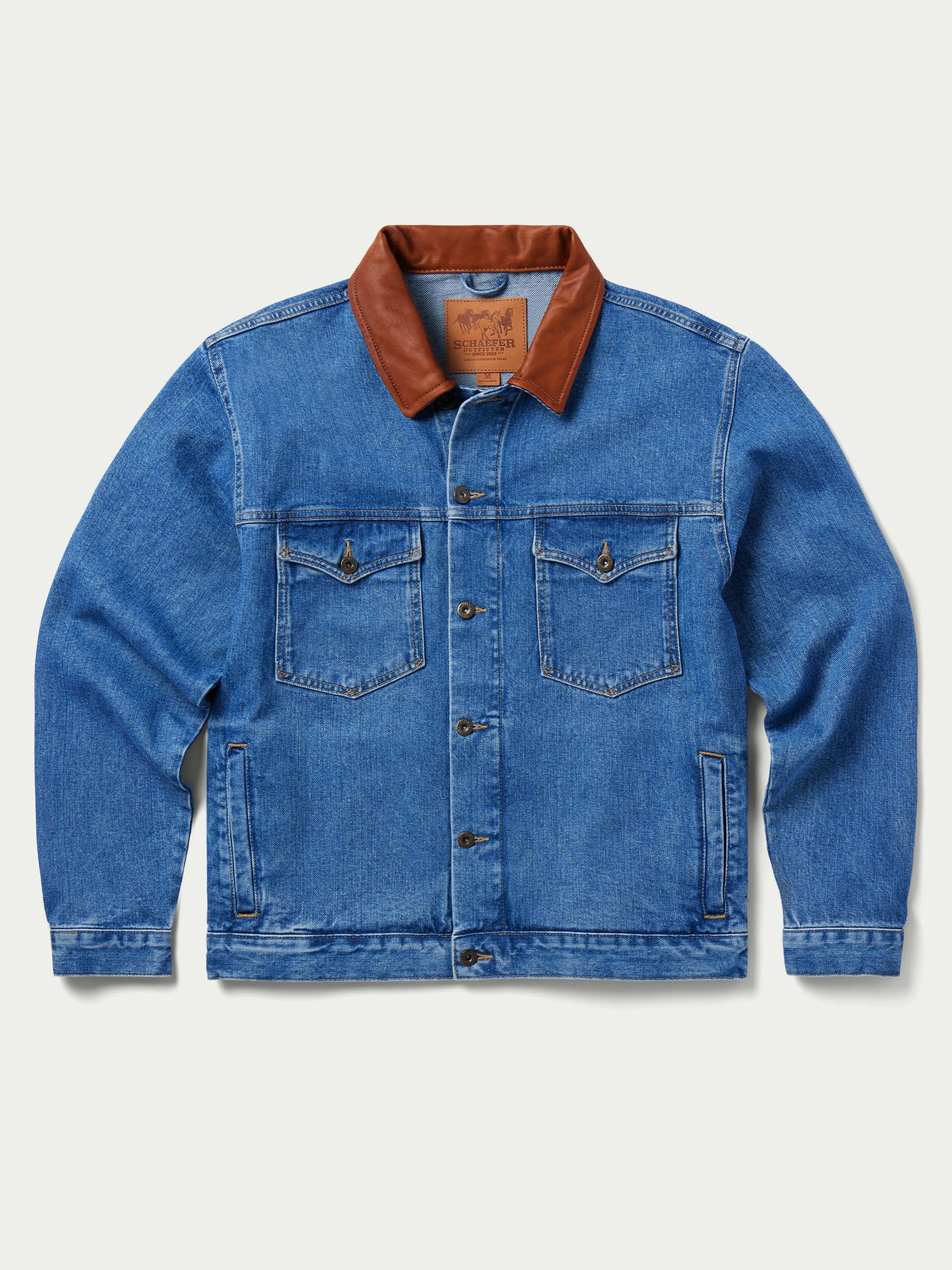 Schaefer Outfitter Legend Denim Jacket | Men's Western Jean Jacket with Leather Collar