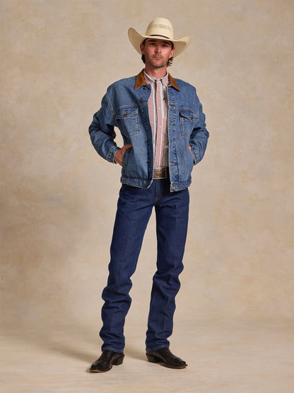 Schaefer Outfitter Legend Denim Jacket | Men's Western Jean Jacket with Leather Collar