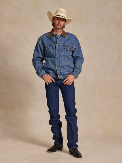 Schaefer Outfitter Legend Denim Jacket | Men's Western Jean Jacket with Leather Collar