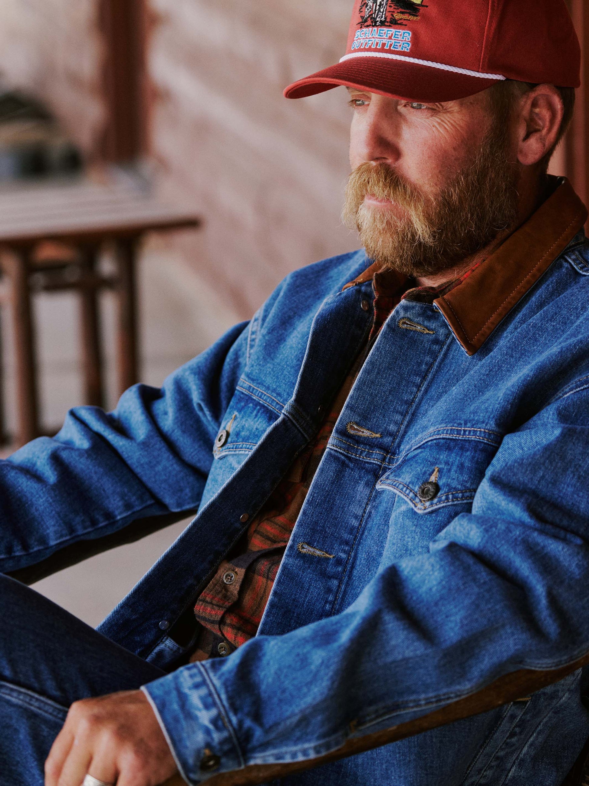 Schaefer Outfitter Legend Denim Jacket | Men's Western Jean Jacket with Leather Collar
