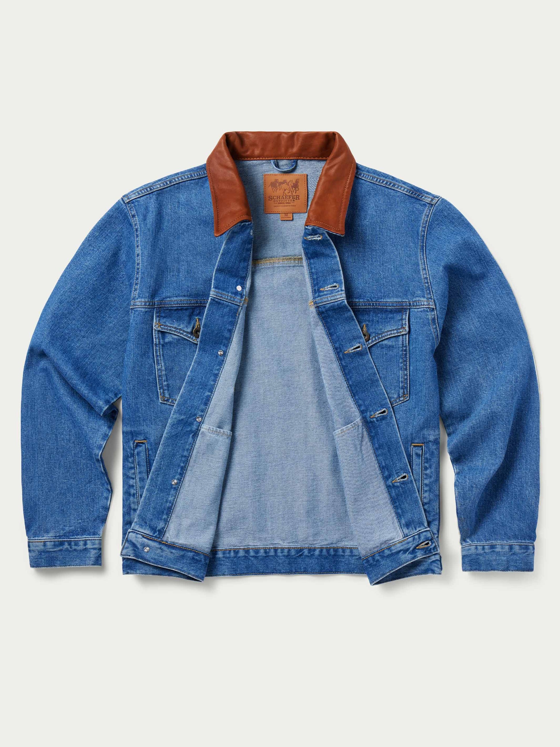 Schaefer Outfitter Legend Denim Jacket | Men's Western Jean Jacket with Leather Collar