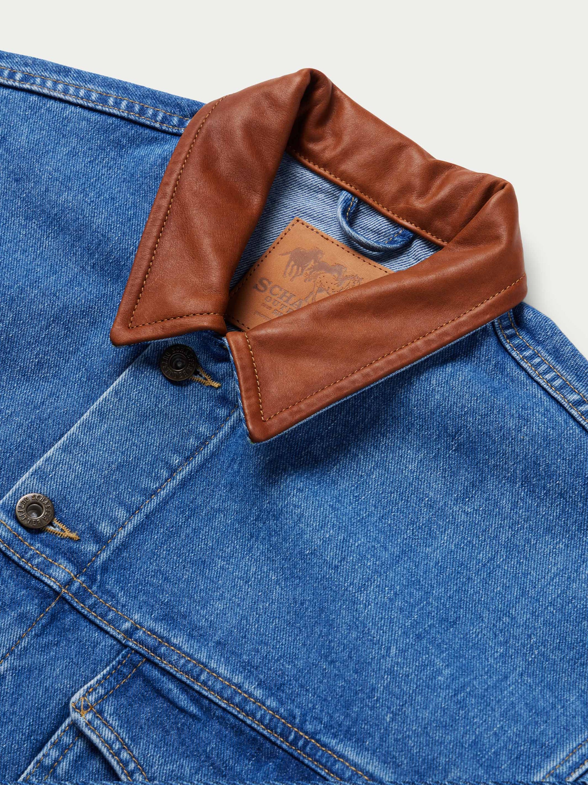 Schaefer Outfitter Legend Denim Jacket | Men's Western Jean Jacket with Leather Collar
