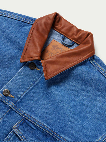 Schaefer Outfitter Legend Denim Jacket | Men's Western Jean Jacket with Leather Collar
