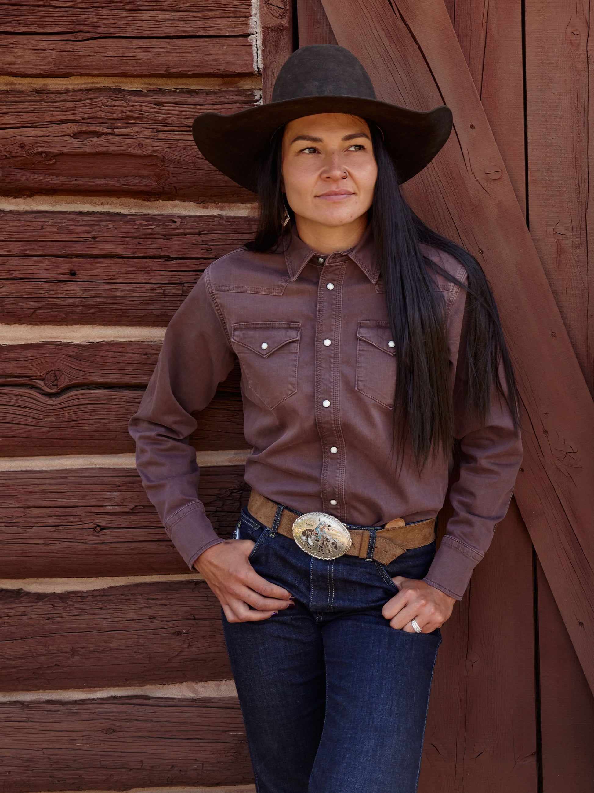 Schaefer Outfitter Women's Western Denim Snap Shirt