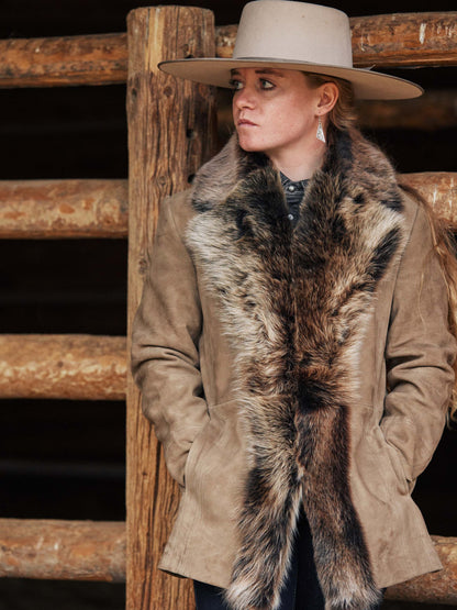 Schaefer Outfitter Women's Suede Coat With Toscana Shearling Collar