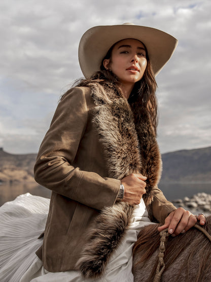 Schaefer Outfitter Women's Suede Coat With Toscana Shearling Collar