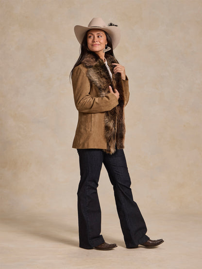 Schaefer Outfitter Women's Suede Coat With Toscana Shearling Collar
