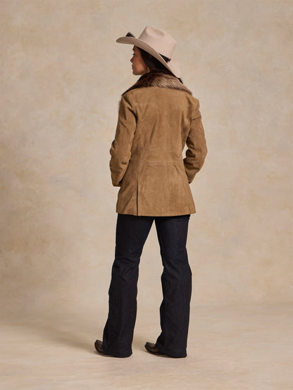 Schaefer Outfitter Women's Suede Coat With Toscana Shearling Collar